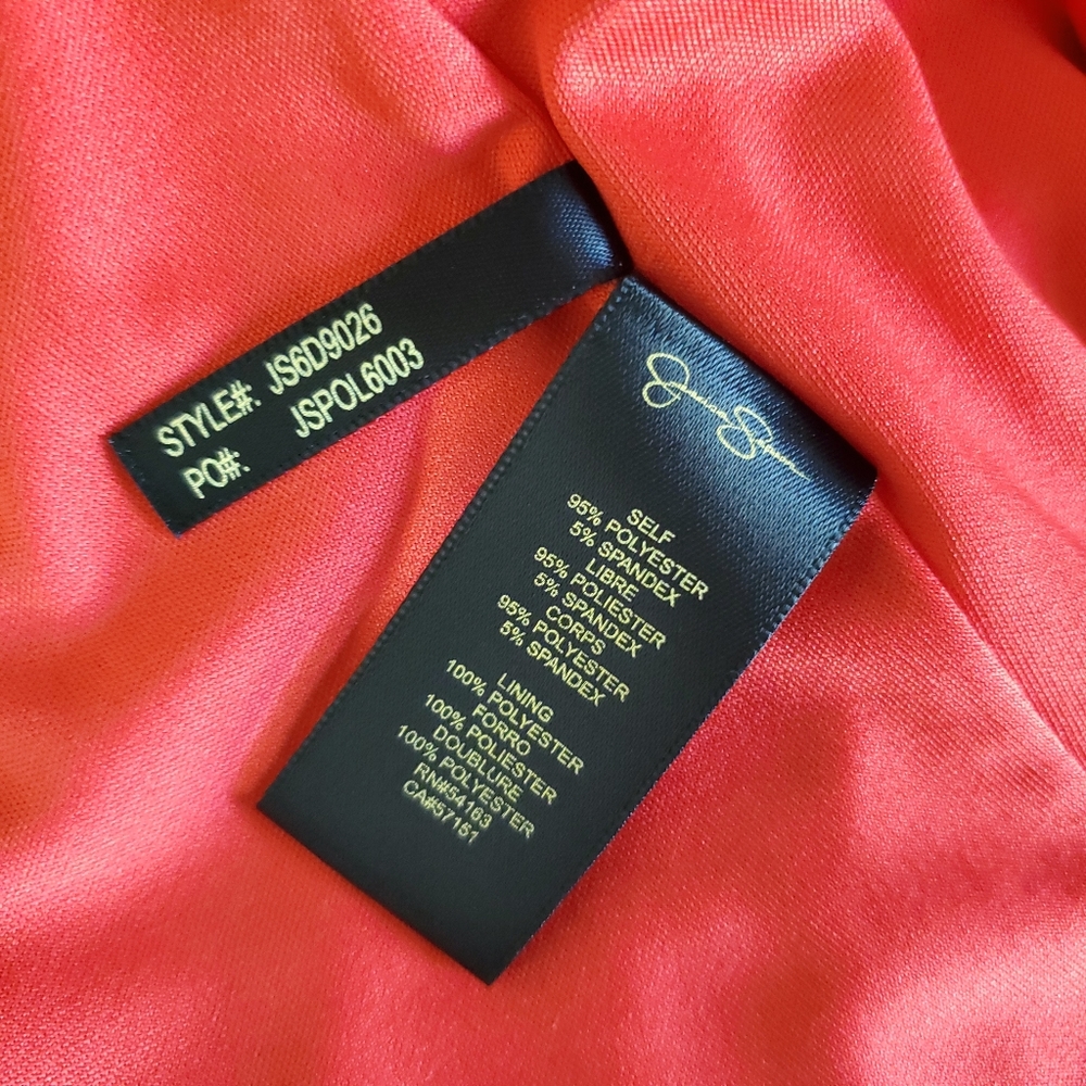 Jessica Simpson Cold Shoulder Coral Mock Neck Attached Belt Sheath Dress Size 2 - Picture 11 of 16